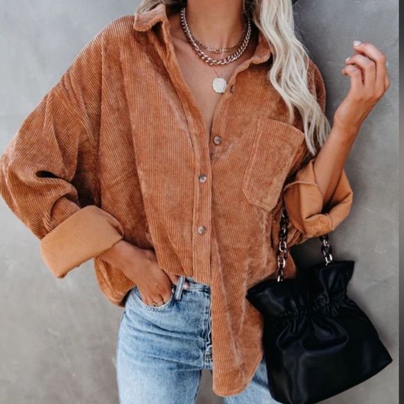 Wishlist Tops - Corduroy Button Down Shacket